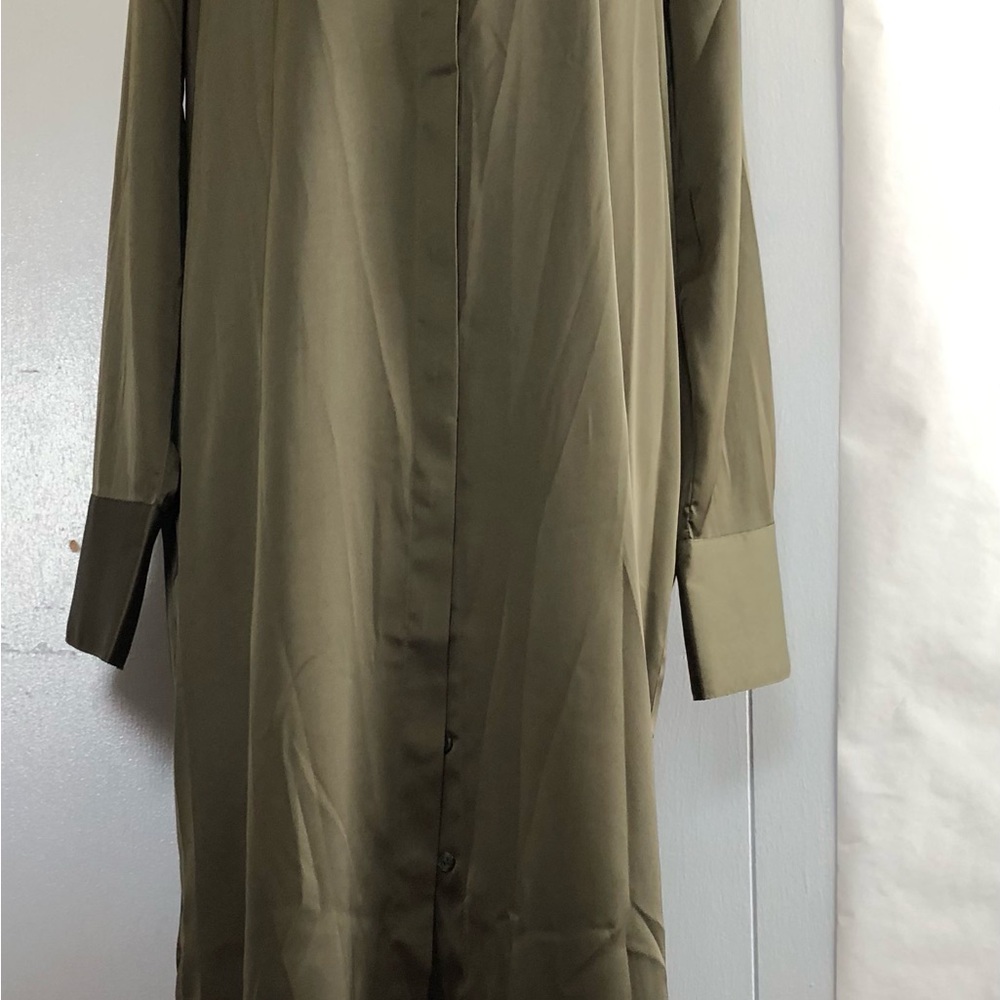 Banana Republic Olive Green Long Lightweight Silky Neru collar dress L